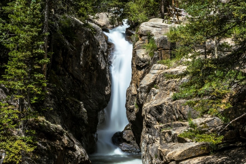 Chasm Falls, one of several Rocky Mountain National Park waterfalls.